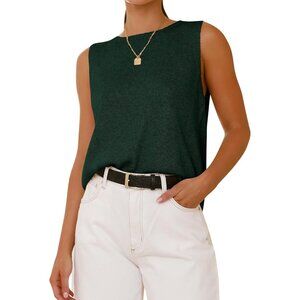 Btfbm Women Green Sleeveless Crew Neck Ribbed Knit Lightweight Pullover Sweaters